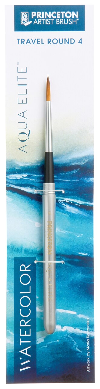 Princeton Series 4850 Aqua Elite Synthetic Watercolor Brush-Short Handle Travel Round Size 4